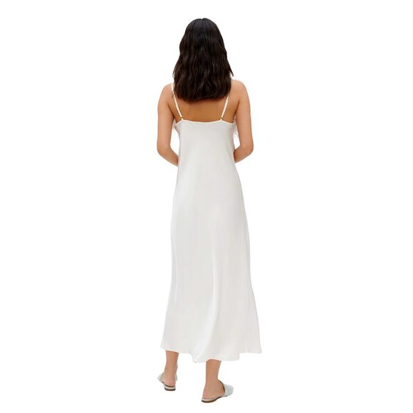 349. SLEEPER Boheme Slip Dress Feathers White Wedding Dress $298 NWT Large - Picture 2 of 5